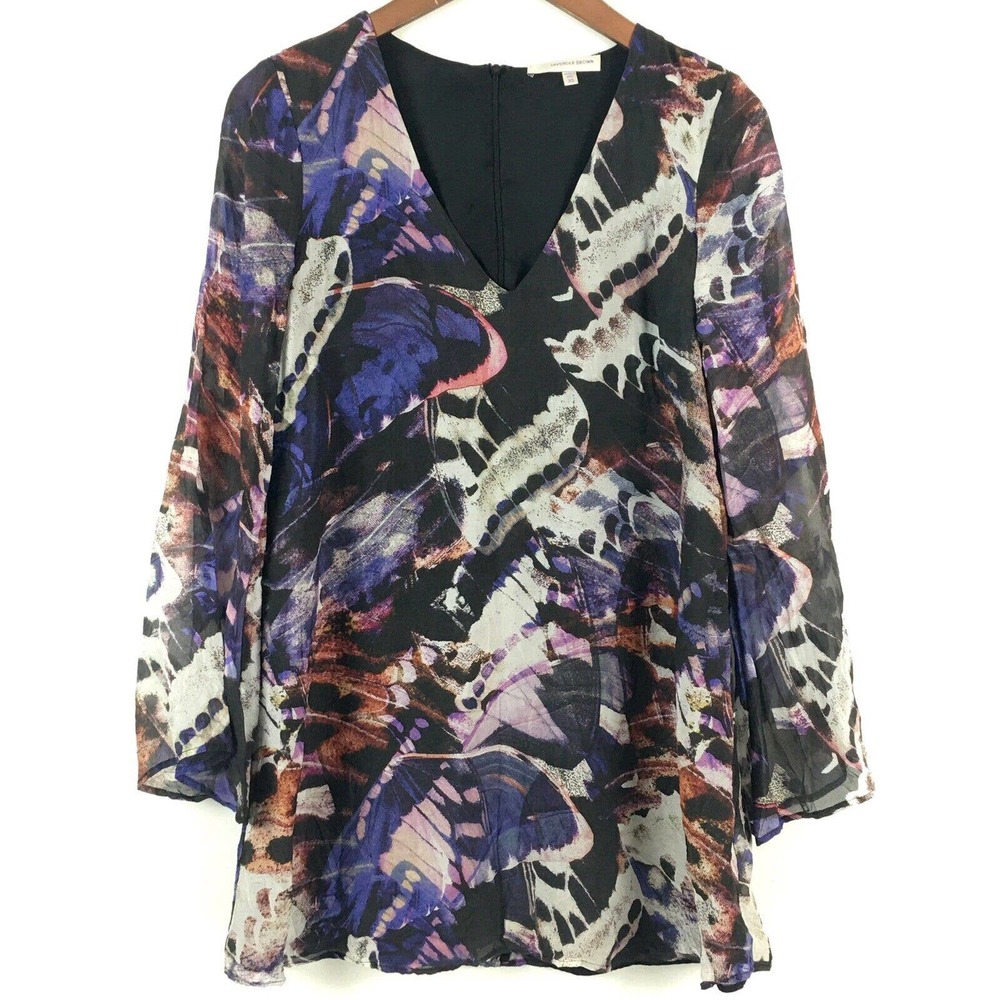 Lavender Brown Dress XS Purple Long Sleeve Printed Long Sleeve Chiffon